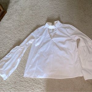 Bleuh Ciel White blouse v cut tie sleeves